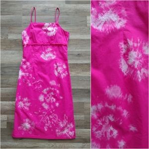Vintage Cotton Dress Small Hot Pink 90s No Boundaries Tie Dye Spaghetti Strap